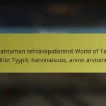 Tapahtuman tehtäväpalkinnot World of Tanks Blitz: Tyypit, harvinaisuus, arvon arviointi